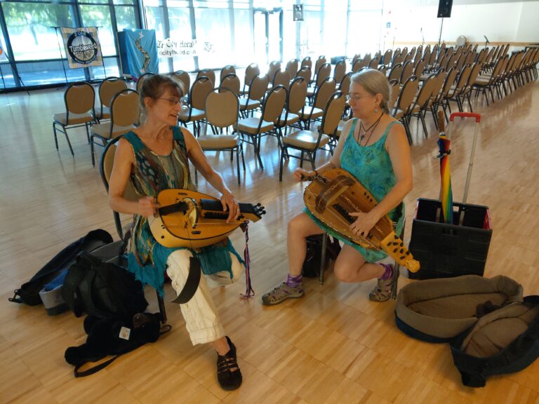Tania Opland and Felicia Dale, Community Center Stage, Sunday Breakfast Serenade for the Kitchen Crew, 2019 [photo: D.M. Carson]